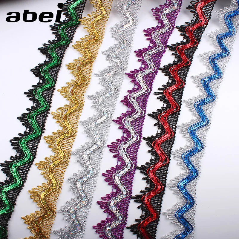 

35mm 5yards Zigzag Gold Sequins Lace Ribbon for Garments Edge Wrapping Wedding Party Dress Cosplay Clothes Sewing lace trims