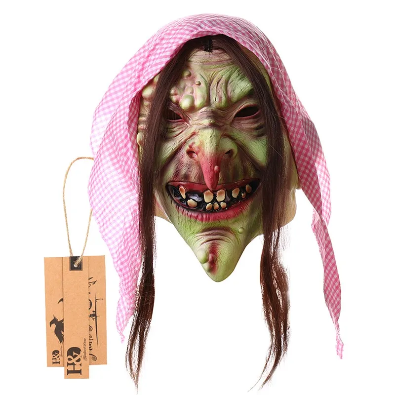 Full Face Scary Scarf Wrinkles Old Witch Latex Female Mask Horror Masquerade Adult Ghost Halloween Props Costumes Fancy Dress   (6)