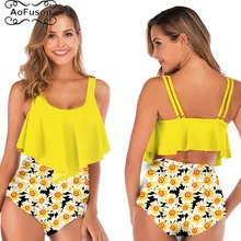 Сексуальный купальник бикини с высокой талией женский купальник с открытыми плечами купальный костюм бикини с рюшами бразильский комплект бикини пляжная одежда