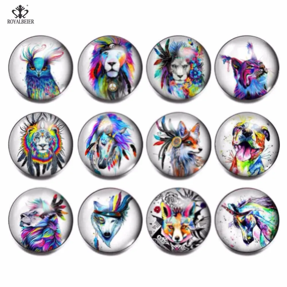 RoyalBeier 12pcs/lot Cute Pig Snap Button China Panda Glass Charms 18mm Snap Button For Snap Bracelet Necklace DIY Jewelry