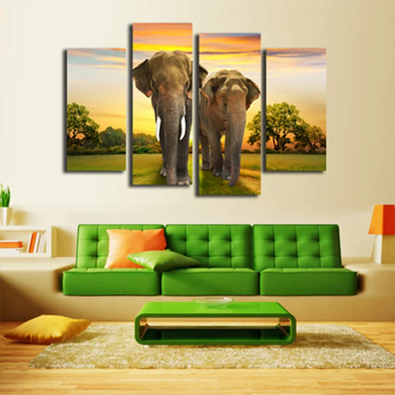 

High quality Printing Painting On Canvas African Scenery picture wall decor landscape paintings free shipping 4 panel wall art