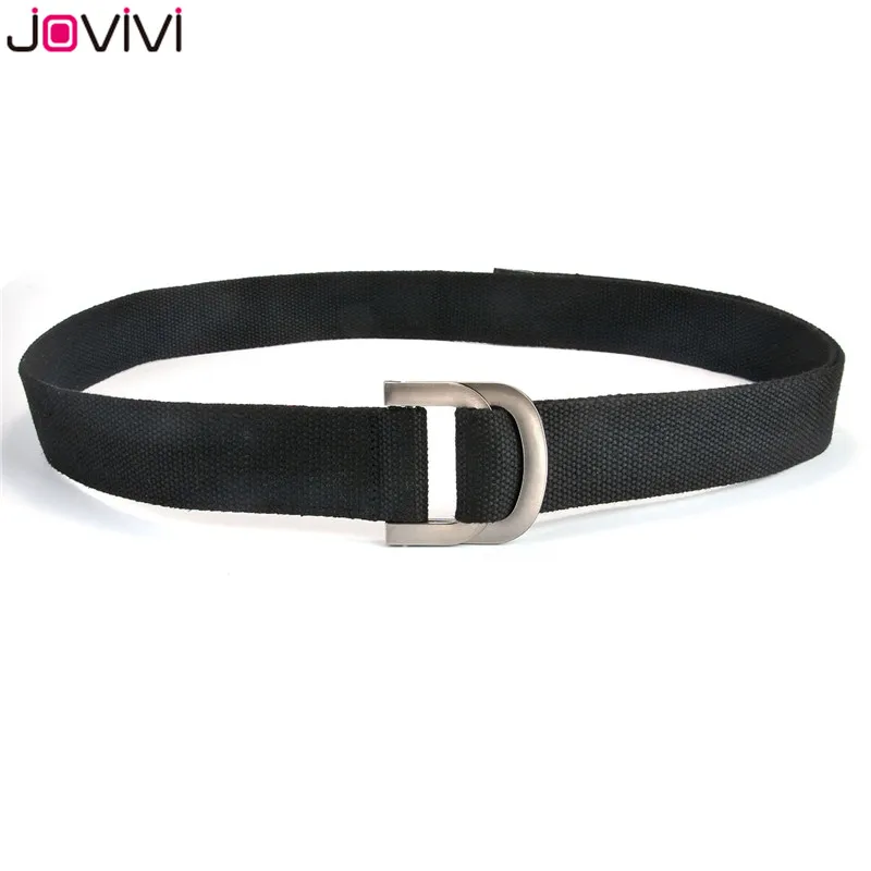 Canvas Web Belt Double D-ring Buckle Military Style Plain Belts for Men Y