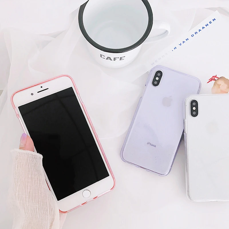 LACK Clear Bling Glitter Soft Phone Case For iPhone X Cases For iPhone 6 6S 7 8 Plus Fashion TPU Bling Powder Back Cover Fundas