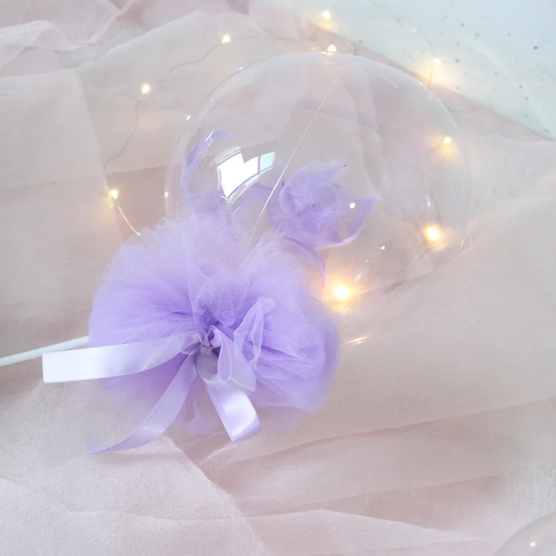 1 комплект 5 дюймов перо конфетти Пузырьковые шары с бантом День рождения Свадебные украшения торт Топпер прозрачные светящиеся воздушные шары Bobo - Цвет: Фиолетовый