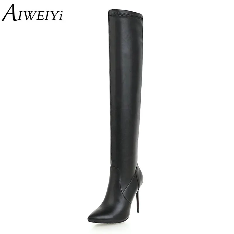 

AIWEIYi Over the Knee Boots for Women Black White Stretch Boots Slip On Autumn Winter Shoes Woman