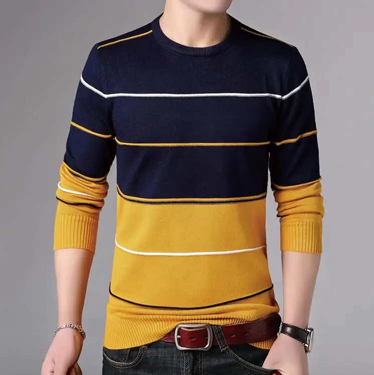 

2019 New Fashion Brand Sweater Mens Pullover Striped Slim Fit Jumpers Knitred Woolen Autumn Korean Style Casual Men Clothes