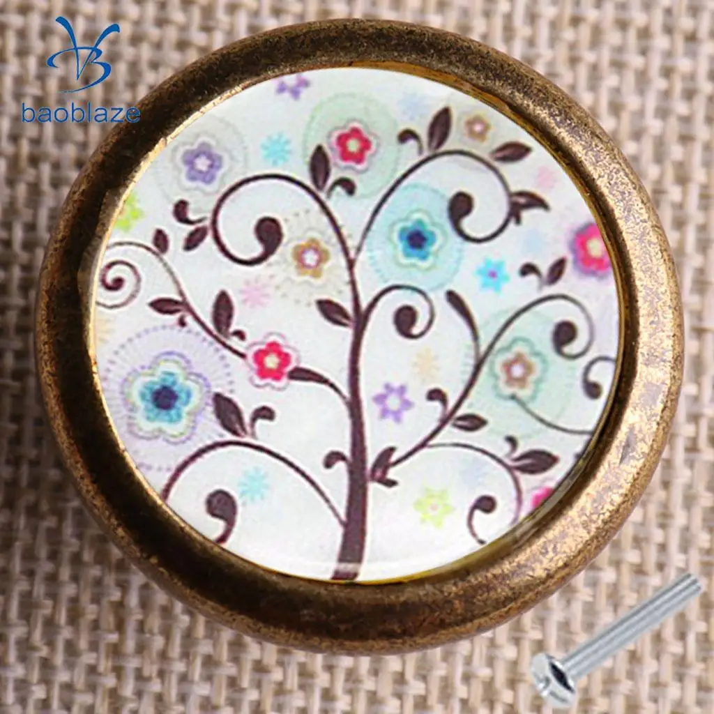Baoblaze Tree Pattern Retor Metal Pull Knobs Cabinet /Drawer/ Cupboard/ Wardrobe/ Door/ Bin Pull Handle for Home DIY Decor
