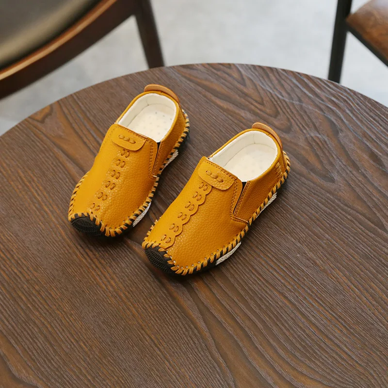 Детская обувь на плоской подошве для маленьких мальчиков, новая детская обувь для отдыха, дышащие мягкие детские кроссовки для девочек, Кожаная и мягкая противоскользящая подошва - Цвет: Цвет: желтый