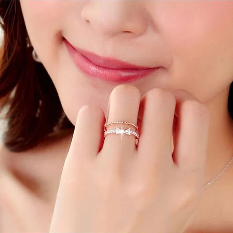 

Butterfly Knot Open Diamond Ring Double Anillos De Bizuteria for Women Bague Etoile 14K Rose Gold Diamante Jewelry Ring NoEnName