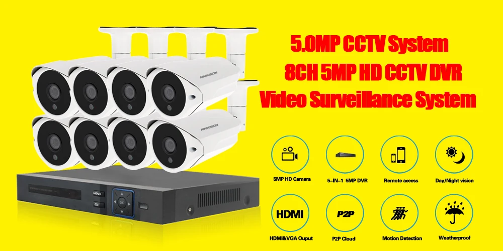 HKIXDISTE HD 8ch 5MP DVR NVR комплект H.265 система видеонаблюдения до 16CH NVR наружная Водонепроницаемая камера сигнализация видеонаблюдения видео