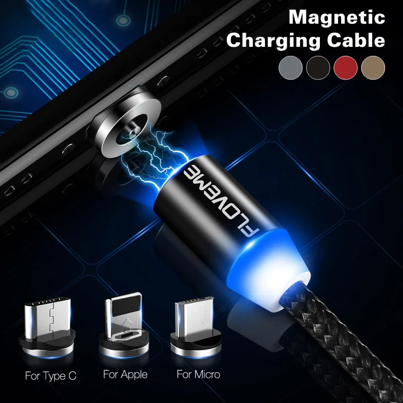 

FDBRO LED Magnetic Charger Cable Micro USB Type C USB-C Cable 1m 2A Short Usb Charging Cable Magnet Charger For iPhoneX Samsung