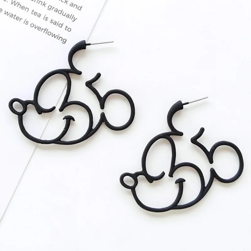 Gold Silver Black Color Simple Kawaii Cute Mickey Minny Stud Earrings Female Loverly Howllowed out Geometric Earring For Women 5