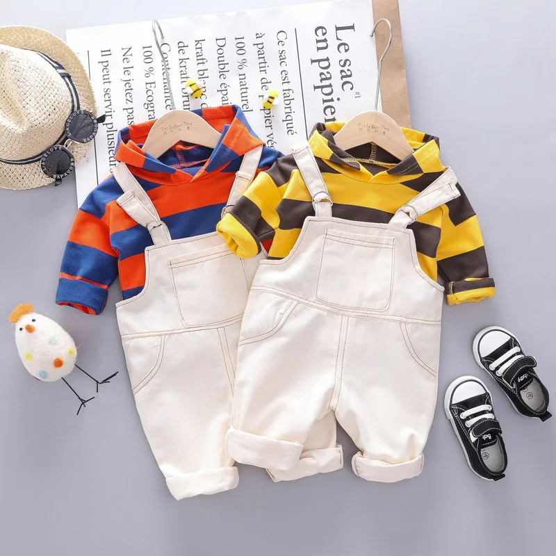 

Autumn Kids Baby Boys Striped Hooded Top+Overalls Pants Baby Boy Outfits Casual Children Clothing Sets Suits Toddler Boy Clothes