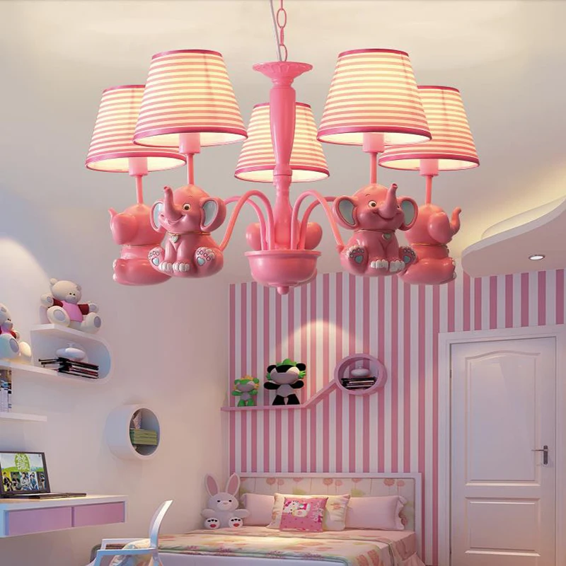 

Art Deco children's room girl's room pink iron LED Chandelier lights cartoon lighting princess' room lamps with fabric lampshade