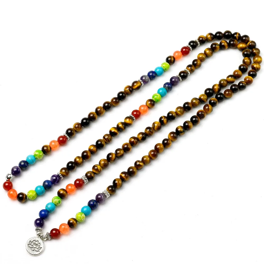 Natural Tiger’s Eye 7 Chakra Bracelet Men Women 8mm Stone Beads Healing Balance Reiki Prayer Yoga Strand Bracelets Jewelry