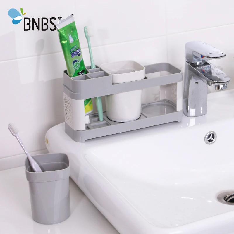 

BNBS Fashion Porous Toothbrush Holder Family Bathroom Tools Toothpaste Razor Accessories Comb Storage Box Double Cup