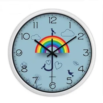

Modern 3 d creative personality rainbow large sitting room wall clock mute block watch cartoon quartz