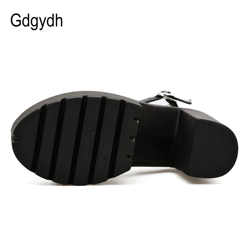 Женские кожаные туфли Gdgydh черные лодочки на платформе и толстом высоком каблуке