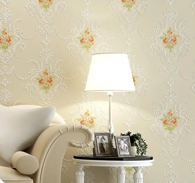 

Pink Beige White 3D Flower Damask Wallpaper Modern Embossed Wall Paper Roll For Living Room Bedroom Tv Backdrop /papier peint