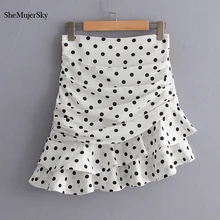 SheMujerSky Женская юбка с высокой талией летние белые оборки Асимметричный Подол мини в горошек юбки faldas