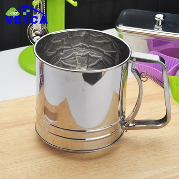 

FreeShipping 1 pcs large Cup Shape Flour Sieve Stainless Steel Mesh Flour Sifter Mechanical Baking Icing Sugar Shaker Sieve Tool