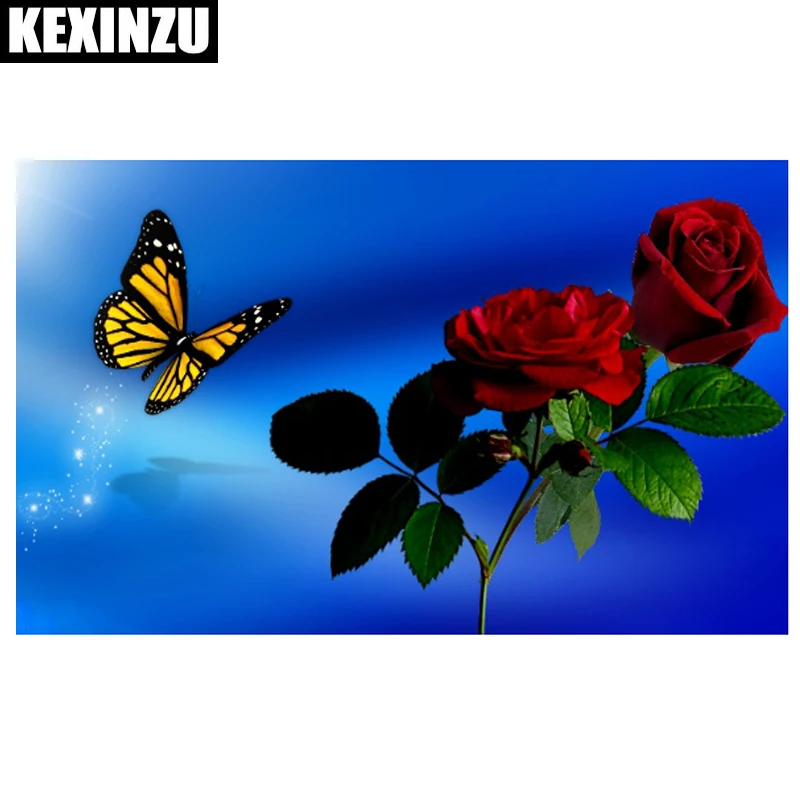 

5D Diamond Painting Cross Stitch Red Floral Rose Crystal Needlework Diamond Embroidery Butterfly Full Diamond Decorative