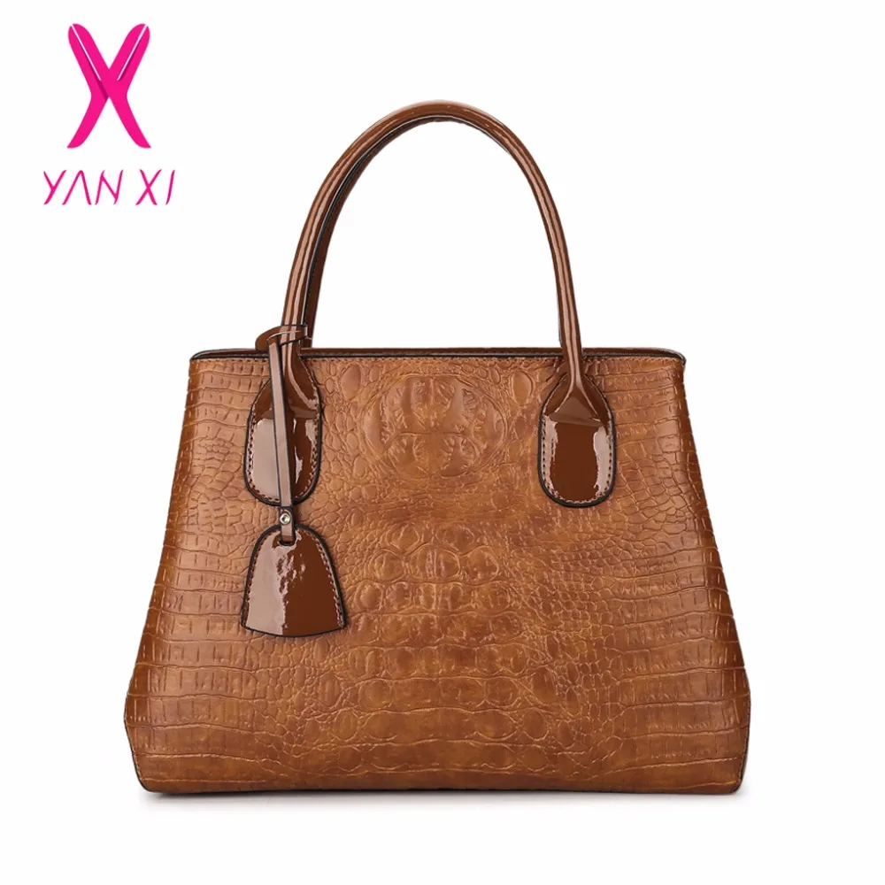 YANXI бренд 2017 новые модные повседневные Глянцевая аллигатора сумки Большая