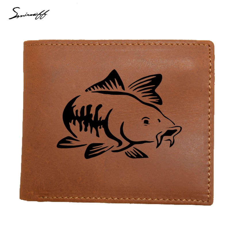 

Men Wallets With Coin Pocket Zipper 100% Genuine Leather Carp Fish Men'S Leather Wallet With Coin Purse Portfolio Cartera