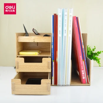 

DELI File Tray Desktop File Storage Wood Manual Assembly DIY Multi-function Drawer Bookshelf Storage Office and School Supplies