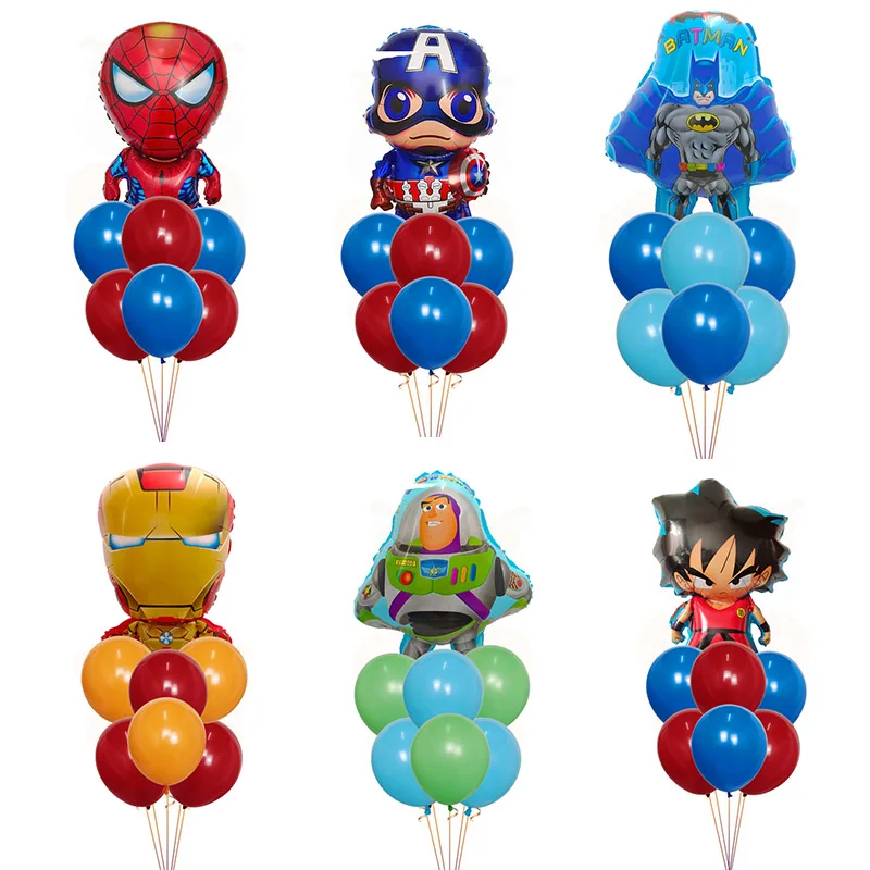 

7pcs Super Hero Spiderman Avengers Batman Foil Balloon Children Birthday Party Supplies 10inch Latex Balloon Baby Superman Toys