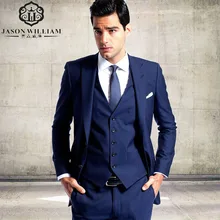 LN023 2017 New Style Groom Tuxedos Ticket Pocket Groomsmen Notch Lapel Men Wedding Suits Best Mens Suit (Jacket+Pants+Tie)