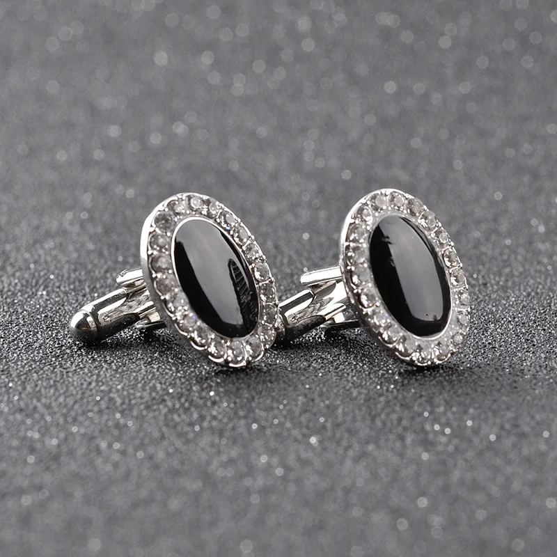 

1 Pair High Quality Men's Luxury Rhinestone Silver Cufflinks Personality Fashion Shirt Cufflink Business Jewelry Cuff Button