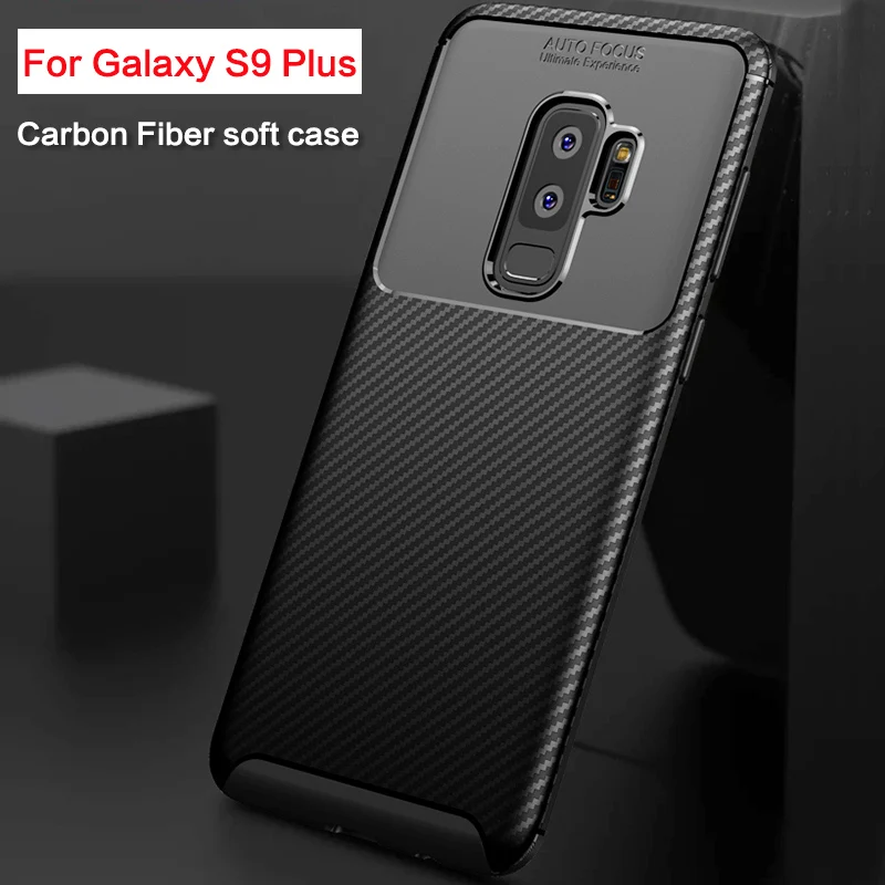 MAKAVO For Samsung S9 Plus Case Ultra Thin Soft Silicon TPU Cover Carbon Fiber Galaxy S9+ Phone Back |