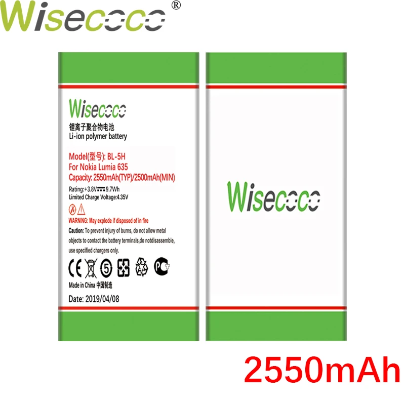 Wisecoco 1830/2550 мАч BL-5H аккумулятор для Nokia Lumia 635 38 630 636 Lumia630 RM-977 RM-978 BL5H телефон Высокое качество