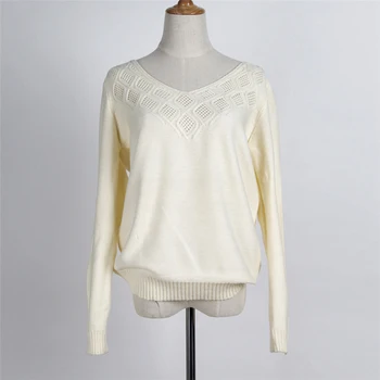 

Women Autumn Pullover Knitting Sweater Female 2018 New Fashion V-Neck Hole Diamond Long Sleeves Streetwear Cotton Outwear Coat