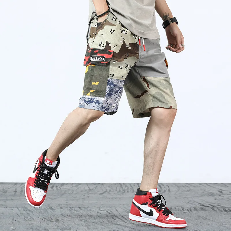 

2018 New Summer Men's Camouflage Military Cargo Pants Shorts Spliced Camo Multi-Pockets Drawstring Tactical Knee Length Trousers
