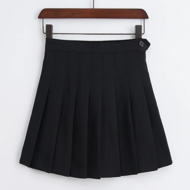 Летняя новая Корейская Женская высокая талия мини-юбка плиссе Юбка с шортами Faldas Mujer школьная теннисная юбка для девочек - Цвет: B black