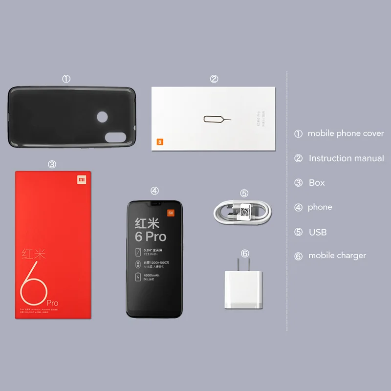 Глобальной прошивки телефон Xiaomi Redmi 6 Pro 6Pro 4 Гб Оперативная память 32 ГБ Встроенная