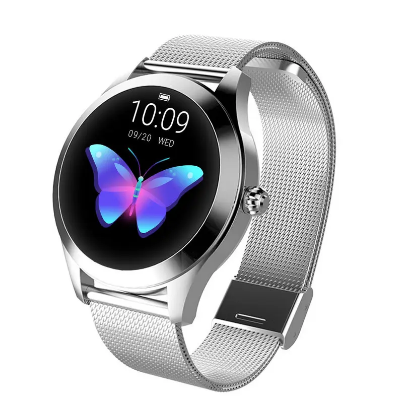 KW10 Смарт-часы для женщин IP68 Водонепроницаемый мониторинг сердечного ритма Bluetooth для Android IOS фитнес-браслет умные часы - Цвет: silver metal