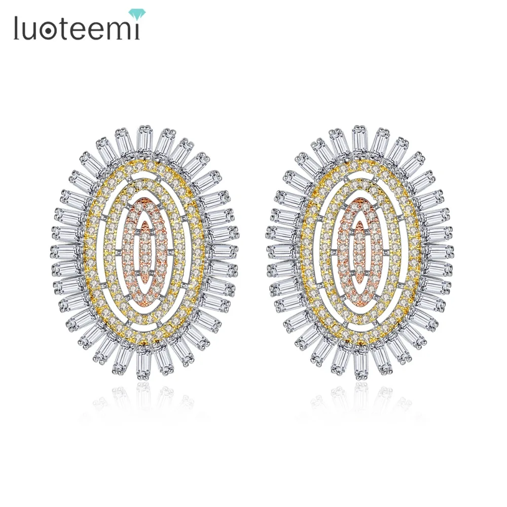 LUOTEEMI, изысканные овальные серьги-гвоздики для женщин, свадебные украшения, CZ камень, уникальные роскошные женские серьги, рождественские подарки