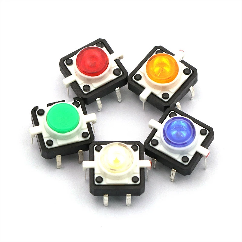 5PCS 12X12X7.3 Táctil Botón Interruptor Momentáneo Tact LED 5 Colores Nuevo
