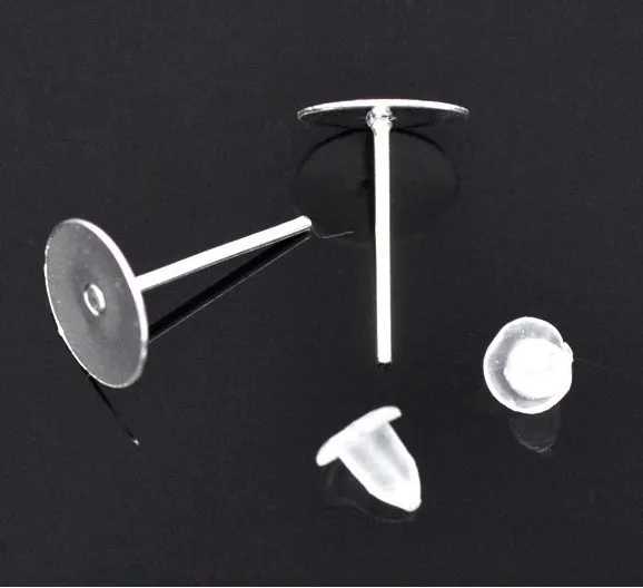 

Free Shipping 500pcs ( 250 pairs ) Silver Plated Earring Post W /Stoppers 12x8mm Jewelry Findings