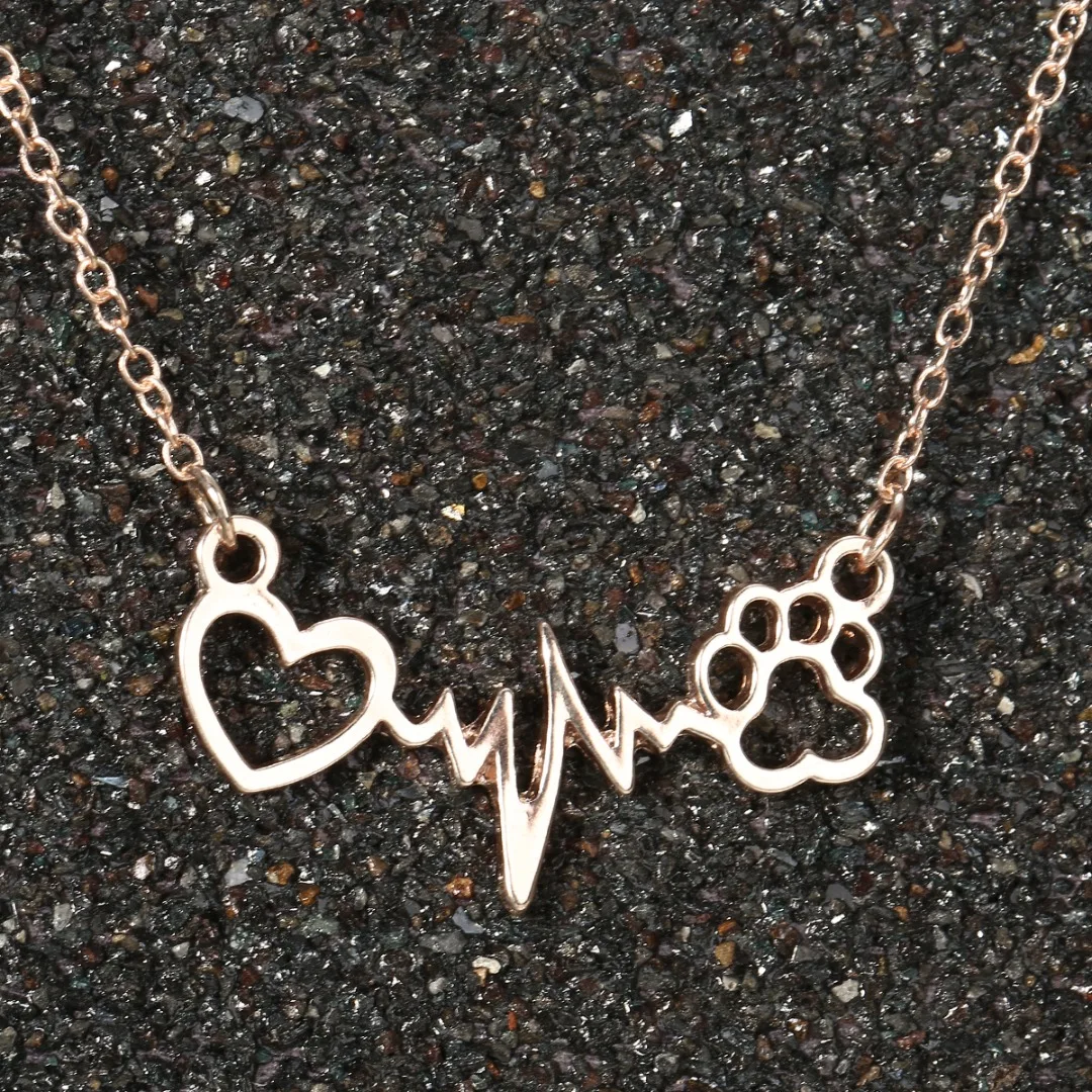 Trendy Cat Dog Paw Heart Heartbeat Electrocardiogram Pendant Necklace Elegant Chain Lovely Animal Jewelry Gifts For Women