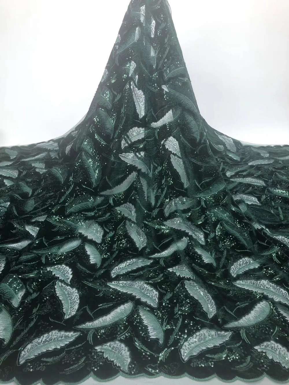 

French lace fabric 5yds/pce dhl green sequins velvet embroidery mesh fabrics women gorgeous luxury party event asoebi dress 2019