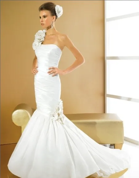 

Free shipping new fashion 2013 woman dress designer elegant one shoulder white long taffeta mermaid wedding dresses with jacket