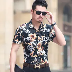 Hetobeto новые летние модные брендовая одежда Для мужчин футболка с коротким рукавом тенденция печати рубашка Slim Fit Повседневная рубашка Для