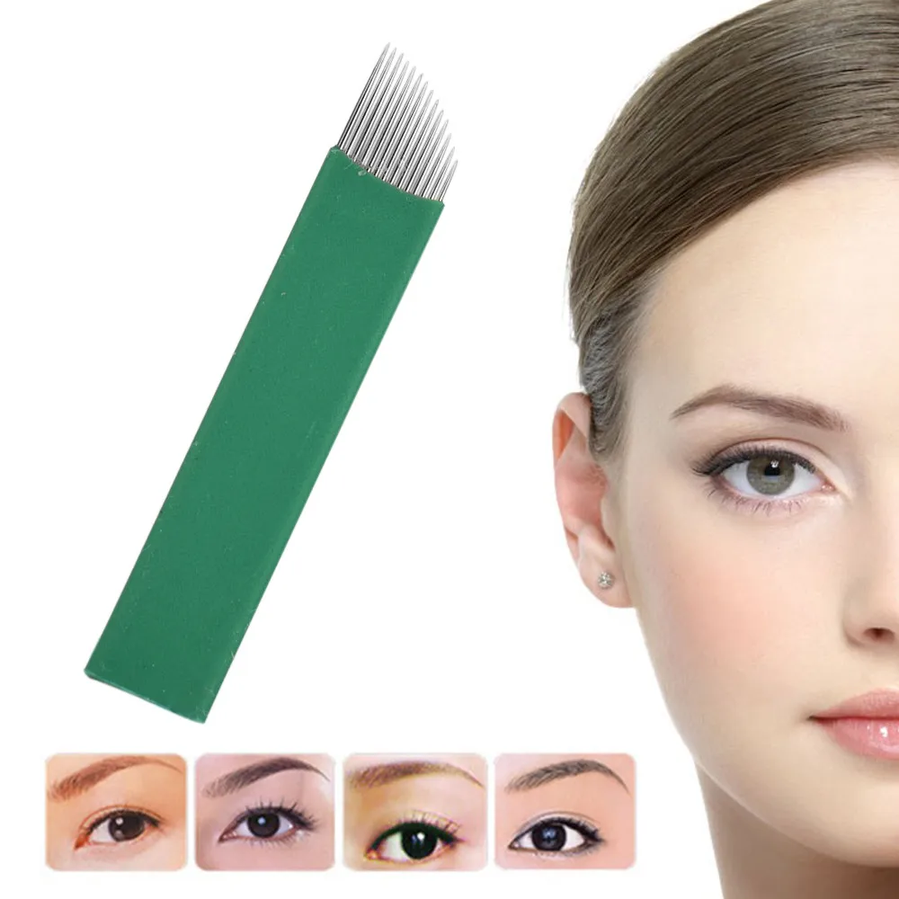 Татуаж бровей 14 Pin Agulhas Microblading Agujas Para Microblading Tebore Aiguilles Agulha De Tatuagem 50 шт. медицинская Ручка иглы