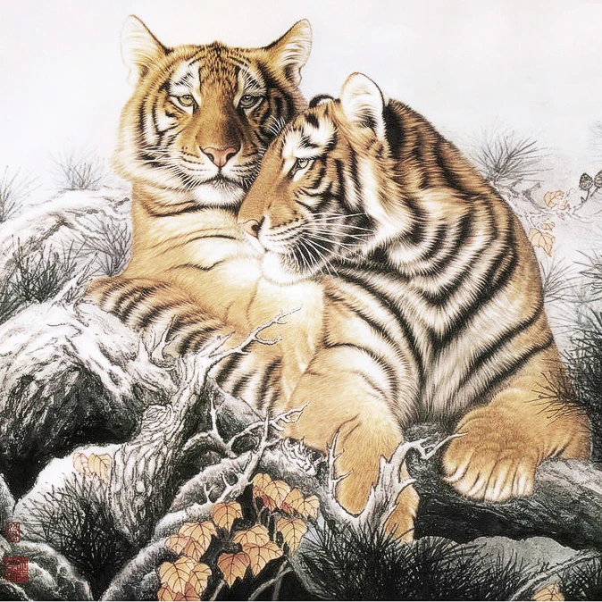 3D DIY Square Diamond Embroidery Cross-Stitch Lover Tigers 5D Painting Full Drill Modern Style Handmade Home Decoration | Дом и сад