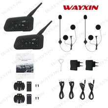 2PCS lot Brand WAYXIN New 2017 1200M Motorcycle Bluetooth Helmet Intercom upto 6 riders Wireless Waterproof