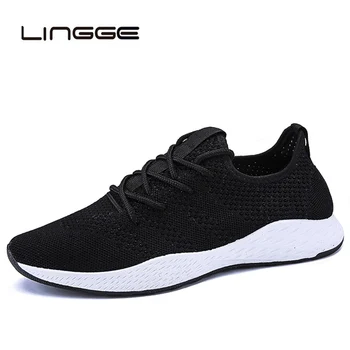 

LINGGE Breathable Men Sneakers Male Shoes Adult Red Black Gray High Quality Comfortable Non-slip Soft Mesh Men Shoes